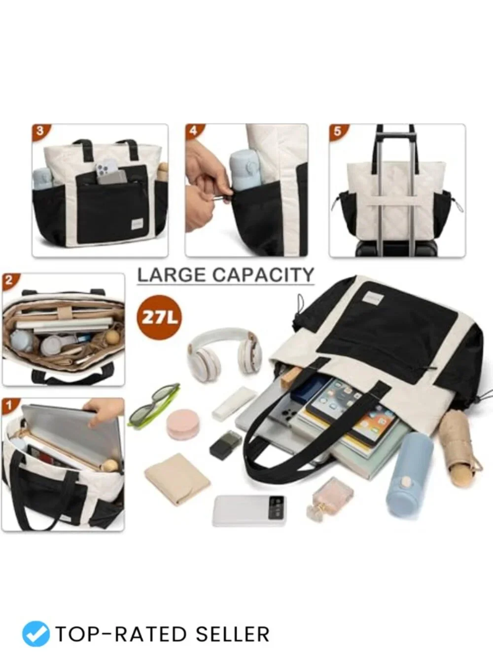 Puffer Tote Bag, Quilted Shoulder Bag, Work Travel Nurse Tote with Zipper,